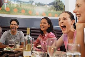 laughing at Restaurant