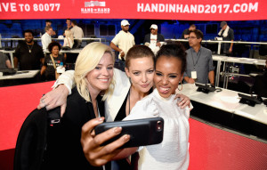 UNIVERSAL CITY, CA - SEPTEMBER 12:  In this handout photo provided by Hand in Hand, Elizabeth Banks, Kate Hudson and Kerry Washington attend Hand in Hand: A Benefit for Hurricane Relief at Universal Studios AMC on September 12, 2017 in Universal City, California.  (Photo by Kevin Mazur/Hand in Hand/Getty Images)